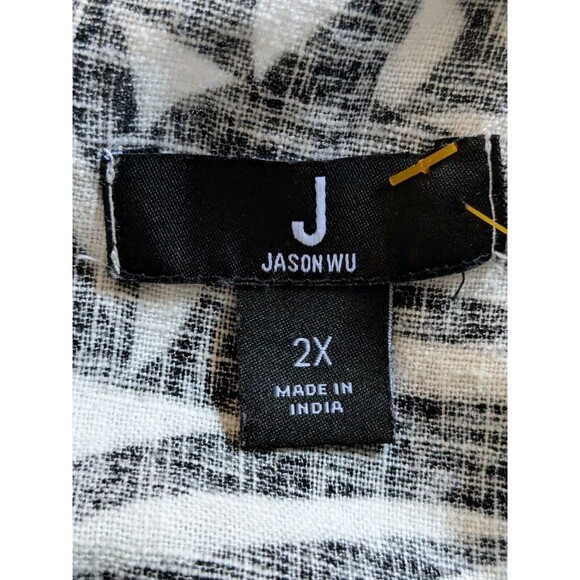 J Jason Wu Romper Women's sz 2X Linen Blend Black White Hawaiian Botanical Zip - Picture 3 of 16